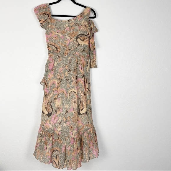 Ulla Johnson Uma Birds of Paradise Midi Silk Cotton Metallic Floral Midi Dress - Picture 5 of 10